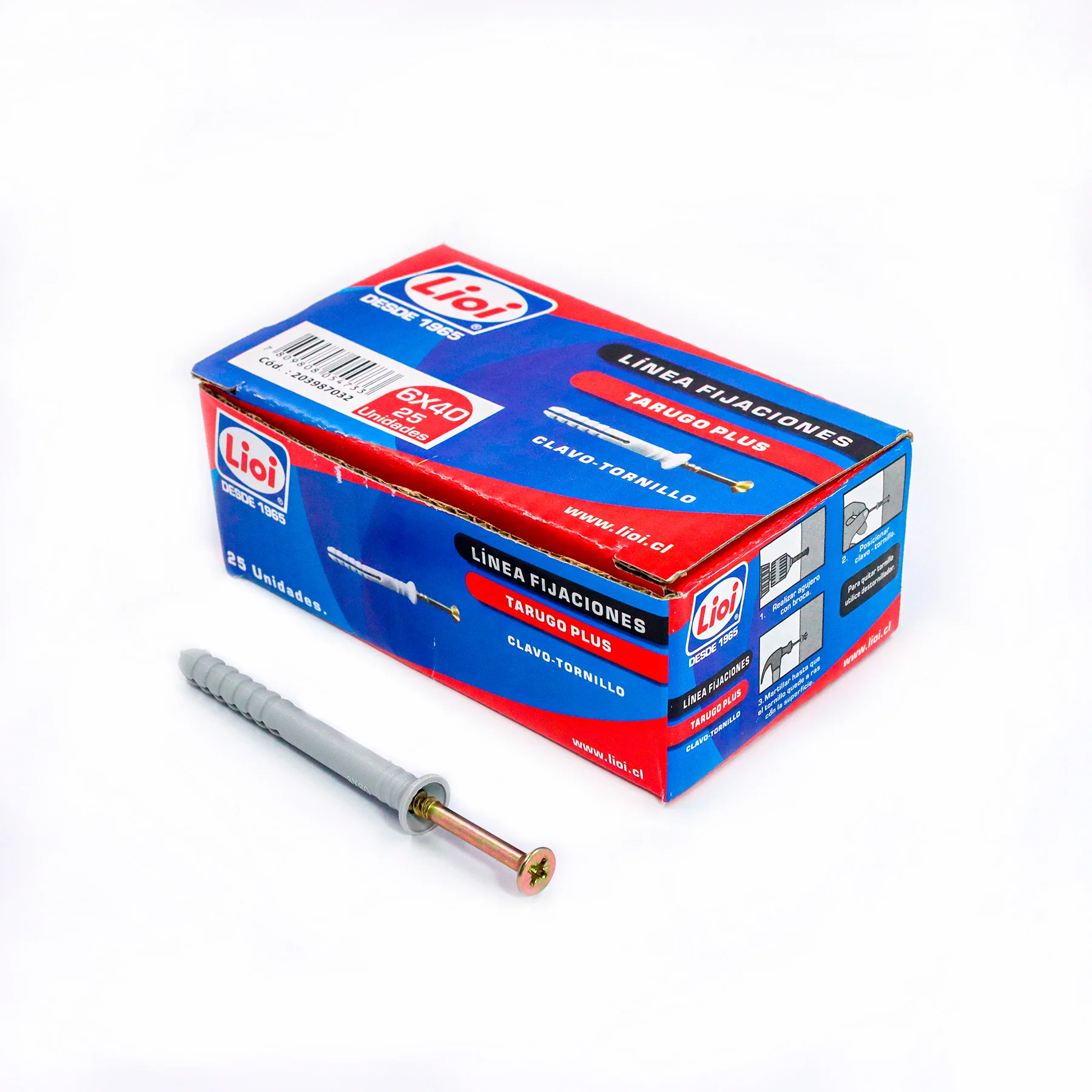 Tarugo Plus con Clavo-Tornillo Lioi (6 x 40 mm / 25 Unidades)